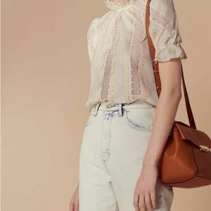 Sandro Orange and Beige Leather Yza Satchel Bag